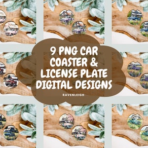 9 Old Truck Design, Car Coaster Sublimation, PNG License Plate, License Plate Design, Sublimation Designs, License Plate Bundle, Sublimation