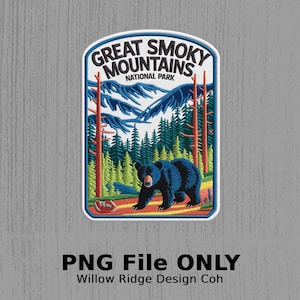 Great Smoky Mountains National Park Patch PNG, Bear Forest Digital Download, DIY Projects Perfect for Sublimation