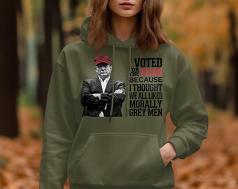 I Voted For The Felon hoodie grappige troef politieke statement hoodie uniek cadeau idee moreel grijze mannen hoodie trendy grafische hoodie