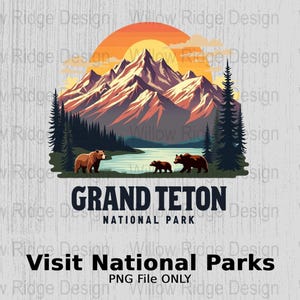 Grand Teton Nationalpark Digitale PNG Kunst Natur Landschaft Download, Nationalparks Digitale Datei, Malerische Berg Illustration, Sublimation