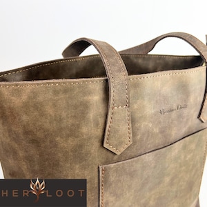 Leather zippered tote bag, womens gift, carry-on everyday bag, leather tote bag woman, laptop tote bag, shoulder bag light weight leather