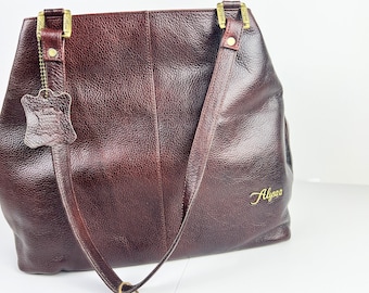 Brown Soft Leather Handbag Lightweight, 100% Genuine Leather, Double Handle Bag with inside Pocket | Gift for Her | Office | Party | Fashion