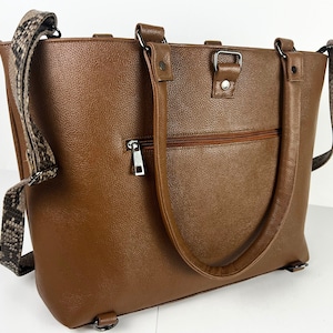 Light Brown Leather Handbag | 100% Genuine Leather | Convertible Backpack | Long Hand Bag | Shoulder Bag | Big Hand Bag | Mother| Office Bag