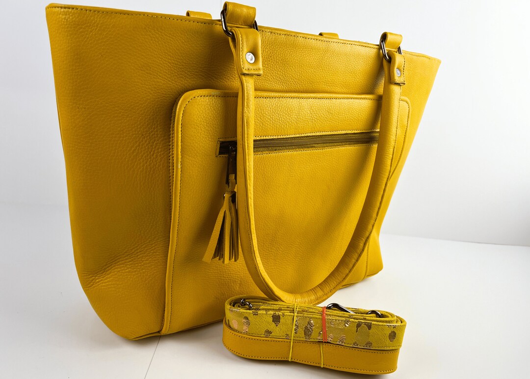 Yellow Leather Handbag 100 Genuine Leather Convertible Backpack Style