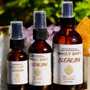 WHOLY SHIFT Clearing Spray: Quantum Biophotonic Hypercharged Crystal & Gold Infused, Positive Energy, Meditation, Yoga,  Spiritual Gift