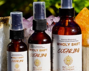 WHOLY SHIFT Clearing Spray: Quantum Biophotonic Hypercharged Crystal & Gold Infused, Positive Energy, Meditation, Yoga,  Spiritual Gift