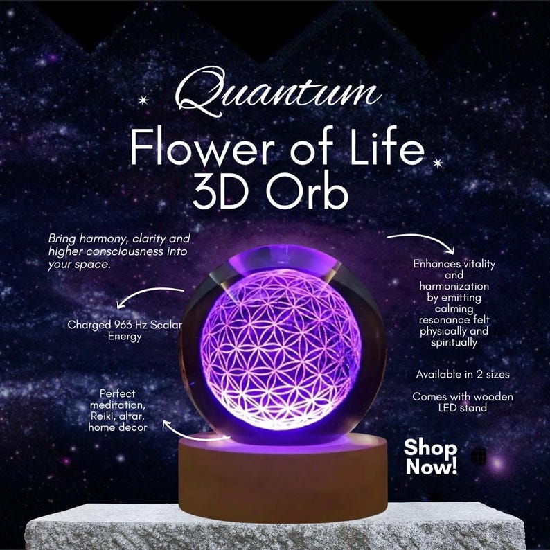Quantum Flower of Life & Metatron’s Cube Crystal Orb Lamp, Sacred Geometry LED Sphere, Meditation Gift, EMF Protection,Spiritual Home Decor image 9