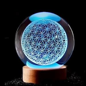 Quantum Flower of Life LED Crystal Orb, Sacred Geometry, Energy Healing, EMF Protection, Spiritual Gift, Home Decor