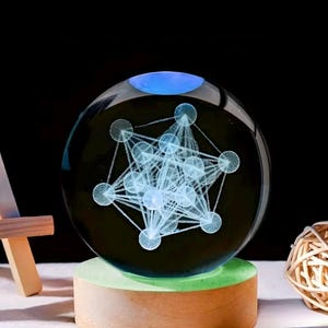 Quantum Flower of Life & Metatron’s Cube Crystal Orb Lamp, Sacred Geometry LED Sphere, Meditation Gift, EMF Protection,Spiritual Home Decor image 8