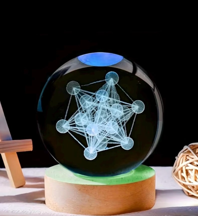 Quantum Flower of Life & Metatron’s Cube Crystal Orb Lamp, Sacred Geometry LED Sphere, Meditation Gift, EMF Protection,Spiritual Home Decor image 8