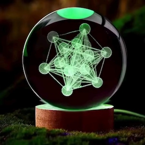Quantum Flower of Life & Metatron’s Cube Crystal Orb Lamp, Sacred Geometry LED Sphere, Meditation Gift, EMF Protection,Spiritual Home Decor image 13