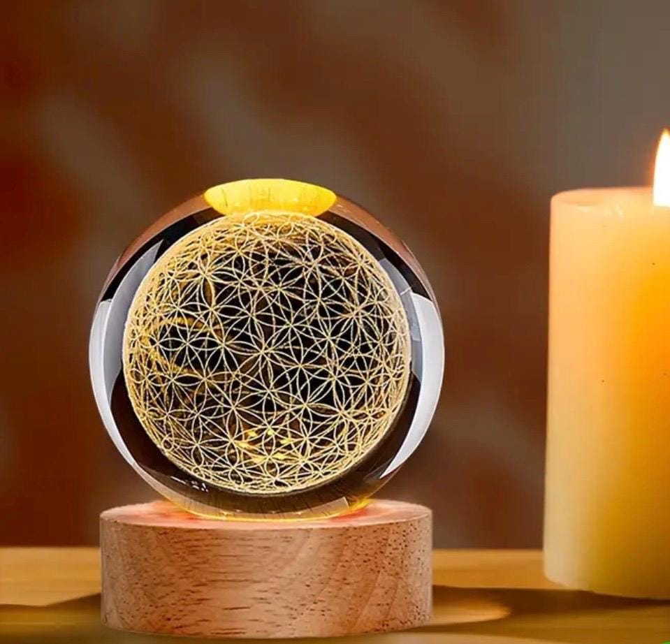Flower of Life 3D Quantum Energy Sphere – Quantum Charged Sacred Geometry Crystal Ball, Energy Healing, Space Clearing, Living Decoration
