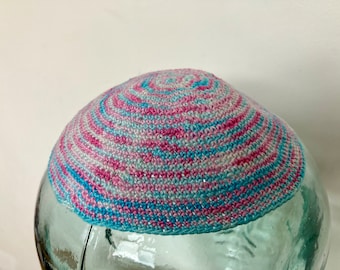 Pink and Blue Yarmulke