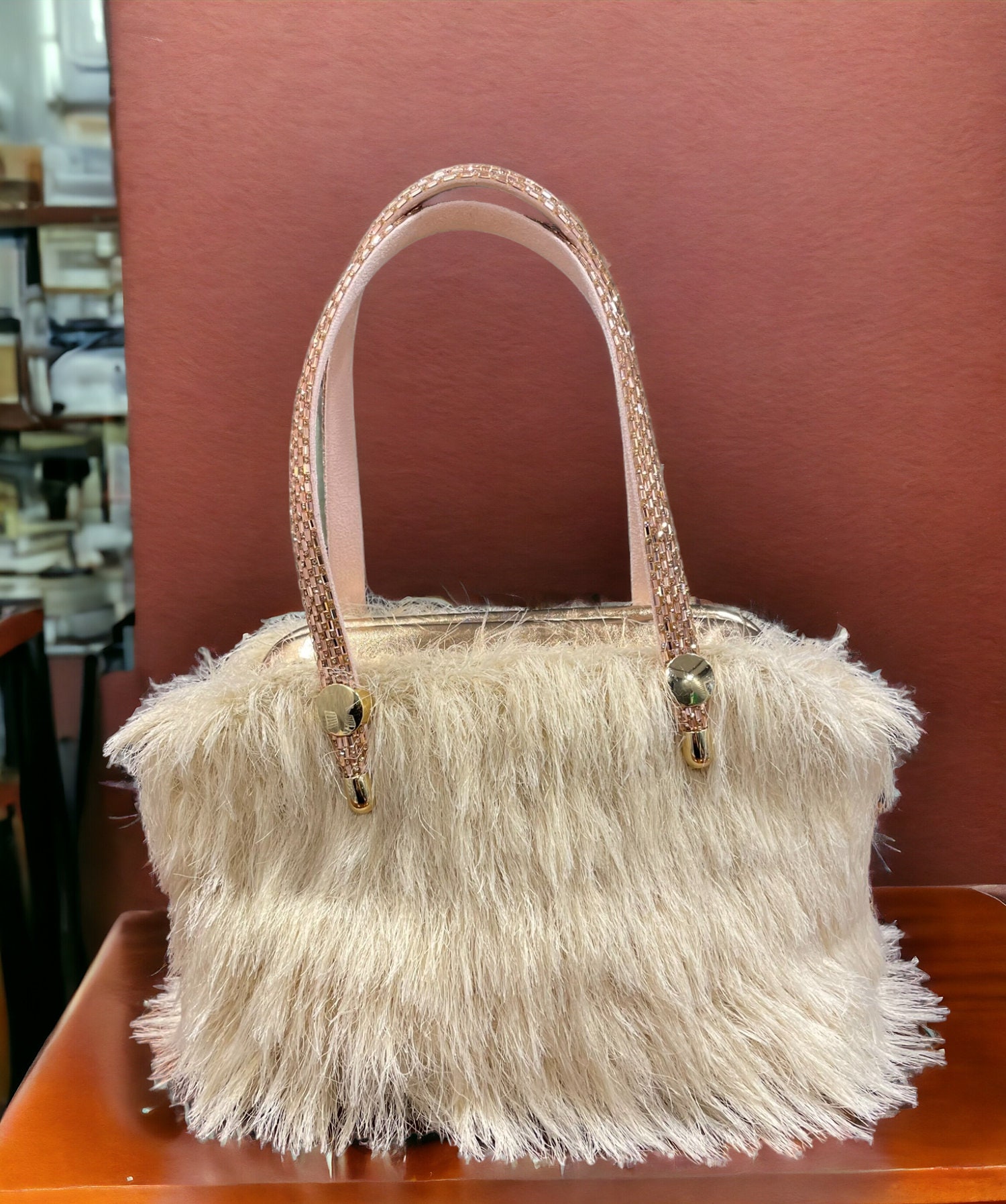 Cream fur bag hotsell