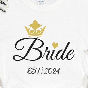 Bride Est : 2024,Engagement Gift For Bride, Personalize Huband Wifey Shirt, Bridal Party Shirt, Honeymoon Shirt, Trendy Groom Wife Shirt