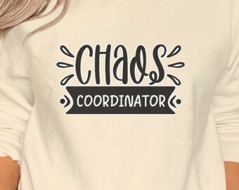 Rolig t-shirt med kaoskoordinator, unisex grafisk t-shirt, avslappnad bomullströja för mammor, mors dag-present, mamma-t-shirt eller sweatshirtpresent
