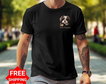 Camisa personalizada con nombre de camiseta Shih Tzu para mascotas, camiseta personalizada para perros con cara de crisantemo, adorable sudadera para cachorros, regalo único para los amantes de Shih Tzu