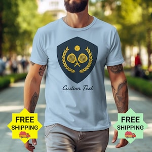 Personalized Padel Crest T-Shirt, Custom Text Sports Tee, Casual Athletic Shirt, Unisex Paddel Lover Gift, Unique Design Top or Sweatshirt