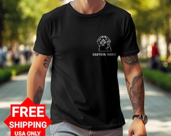 Personalized Portuguese Water Dog Lover T-shirt, Custom Name Pet Portrait Tee, Unique Dog Owner Gift, Customizable Pocket Print Shirt