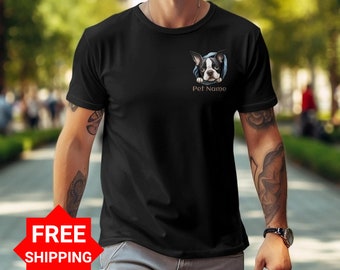 Linda camiseta con diseño de perro Boston Terrier, texto con nombre de mascota personalizable, adorable camiseta gráfica para amantes de las mascotas Sudadera casual American Bull Terrier