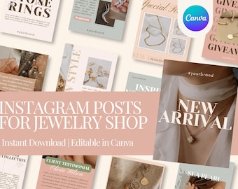 Jewelry Shop Instagram Post Templates: Elegant Social Media Content (Canva Editable)
