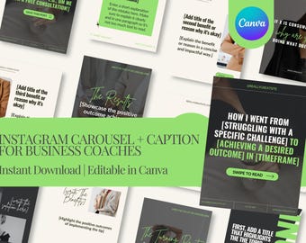 Business Coach Instagram Carousel Templates with Captions, 47 Editable Canva Slides
