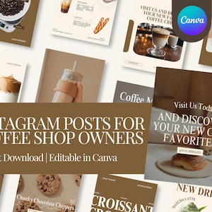Instagram-sjablonen voor coffeeshops: bewerkbare socialemediaposts voor café (compatibel met canva) (digitale download)