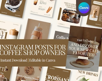 Coffee Shop Instagram Templates, 40 Editable Canva Posts for Cafes