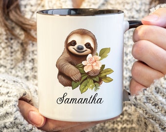 Custom Name Cute Sloth Mug, Sloth Coffee Cup, Sloth Tea Cup, Sloth Gift for Coworker Friend, Personalized Sloth Mug Gift, Sloffee Coffee Mug