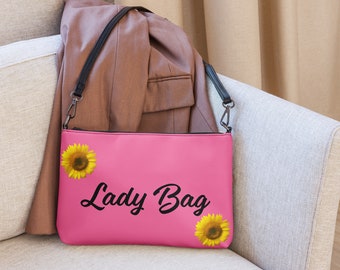 Rosa solros med citat Vardagsväska Axelväska