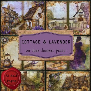 Lavender English Cottage Junk Journal Pages, Lilac Cottagecore Scrapbook Pages, Purple Journal Kit, Vintage Printable Paper, Collage Sheets
