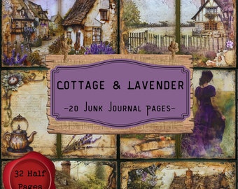 Lavender English Cottage Junk Journal Pages, Lilac Cottagecore Scrapbook Pages, Purple Journal Kit, Vintage Printable Paper, Collage Sheets