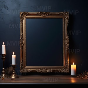 Victorian Wall Frame Mockup, Vintage Art Mock Up, Dark Academia Frame Mock Up, Moody Art Mockup, Unique Frame Mock Up, Dark Blue Wall Mockup