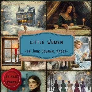 Little Women Junk Journal Pages, Christmas Digital Scrapbooking Kit, Vintage Printable Paper Ephemera Classic Literature Novel Journal Craft
