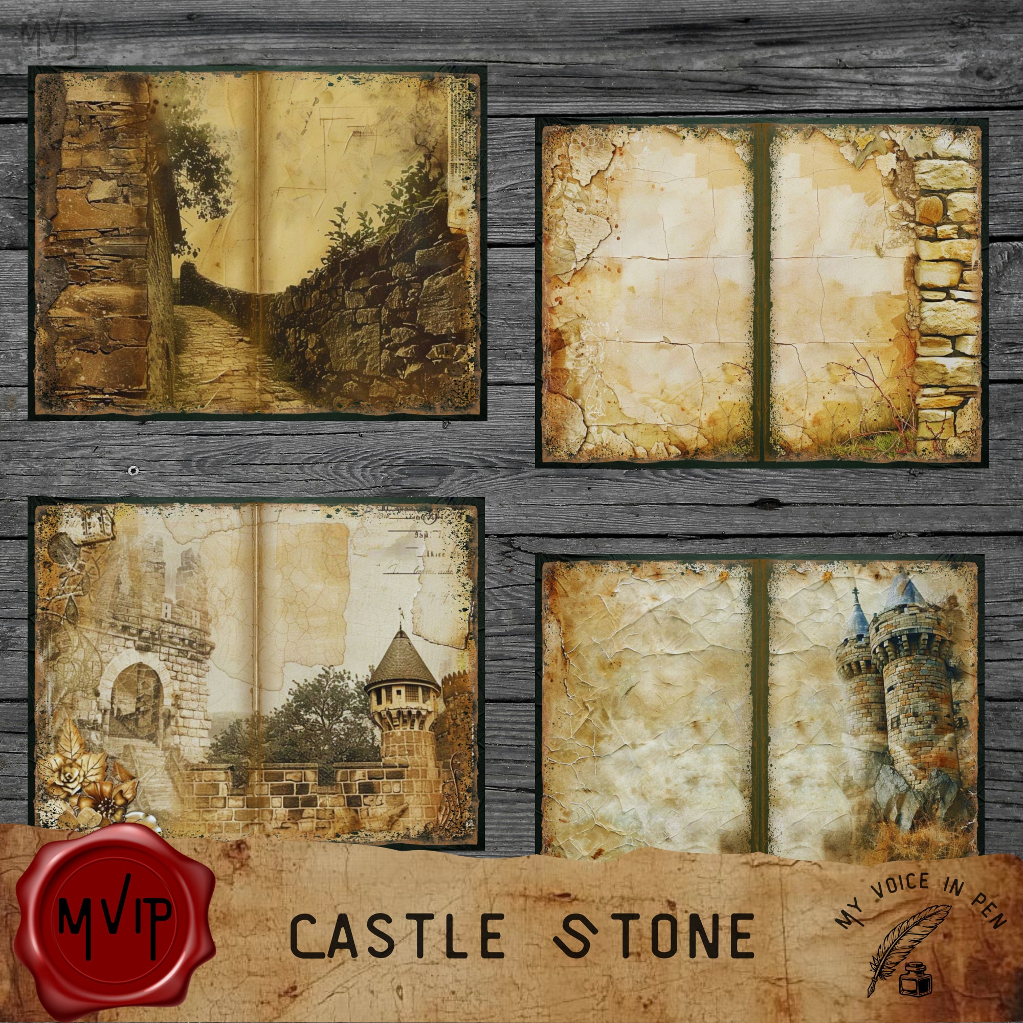 Castle Stone Junk Journal Pages, Medieval Crafting Kit, Vintage ...