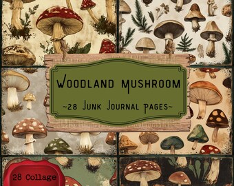 Woodland Mushrooms Junk Journal Pages: Cottagecore Fairytale Forest Seamless Patterns (Digital Download)