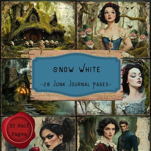 Snow White Junk Journal Pages, Grimm Brothers Fairytale Digital Scrapbooking Kit, Magical Forest Ephemera, Vintage Printable Paper Download