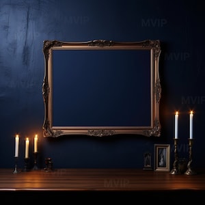 Victorian Antique Horizontal Frame Mockup, Dark Acadamia Wall Mockup, Vintage Art Mockup, Dark Moody Mockup, Unique Landscape Frame Mockup