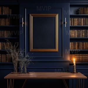 Library Wall Frame Mockup, Vintage Art Mock Up, Dark Academia Frame Mock Up, Moody Art Mockup, Unique Frame Mock Up, Bookshelves Wall Mockup