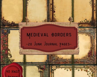 Medieval Borders Junk Journal Pages, Middle Ages Printable Paper, Vintage Journaling, Crafting Supplies Digital Scrapbooking Stationary Kit