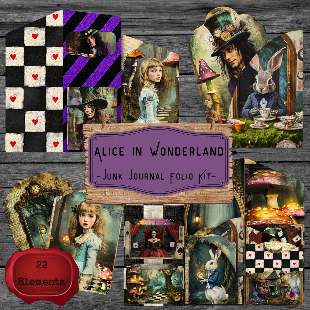 Alice in Wonderland Junk Journal Folio, Printable Fairytale ...