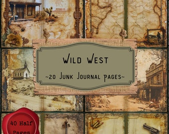 Wild West Junk Journal Pages, Western Mining Town Printable Paper, Vintage Cowboy Scrapbooking, Ranch, Country Crafting Kit, Cowgirl, Horse,