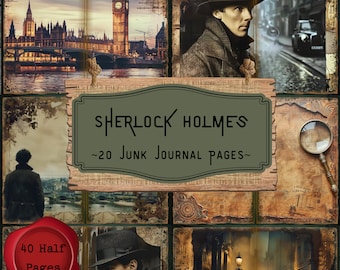 Sherlock Holmes Junk Journal Pages, Detective Mystery Scrapbooking, Gentleman Journal Kit, Vintage Printable Paper, Victorian, British,