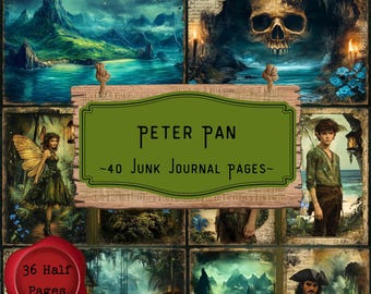 Peter Pan Junk Journal Kit, Neverland Fairytale Storybook Printable Scrapbooking Ephemera, Pirate Ship (Digital Download)