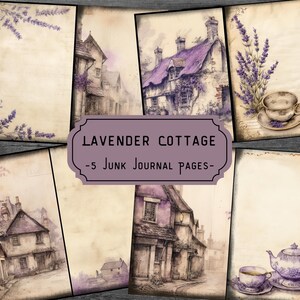 Lavender Cottage Junk Journal Pages, Lilac Cottagecore Scrapbook Pages, Purple Journal Pages Printable Paper Collage Sheet Instant Download