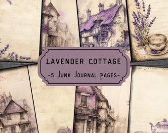 Lavender Cottage Junk Journal Pages, Lilac Cottagecore Scrapbook Pages, Purple Journal Pages Printable Paper Collage Sheet Instant Download