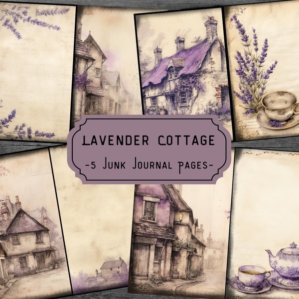 Lavender Cottage Junk Journal Pages, Liliac Cottagecore Scrapbook Pages, Purple Journal Pages Printable Paper Collage Sheet Instant Download
