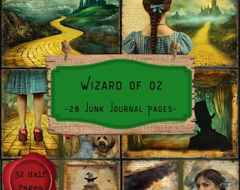 Wizard of Oz Junk Journal Pages: Fantasy Fairytale Scrapbooking Ephemera, Children's Literature Printables (Digital Download)