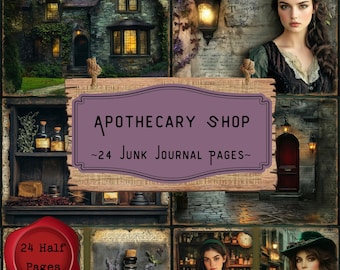 Pagine del diario di Apothecary Shop: Dark Academia, kit per scrapbooking di Victorian Herbalist (download digitale)
