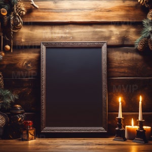 Rustic Christmas Wall Art Mockup, Winter Frame Mockup, Holiday Art Mockup Frame, Cabin Wall Mockup, Photo Frame Mockup INSTANT Download